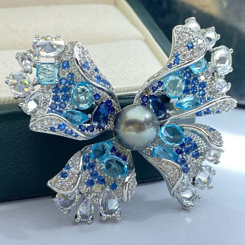 Blue Butterfly Pearl Brooch
